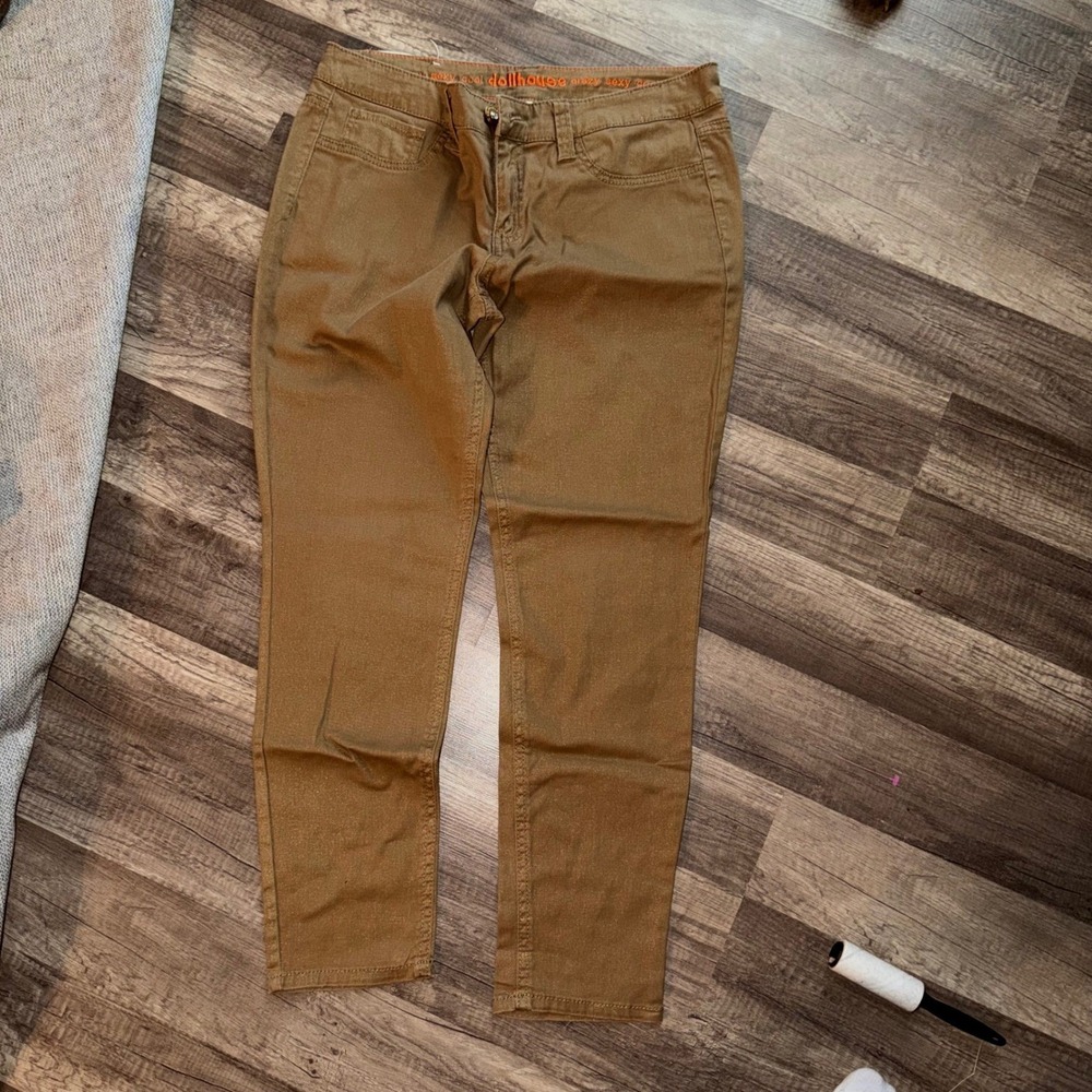 Dollhouse Crazy Sexy Cool Camel Tan Shimmer Skinny Pants Studded Pockets Size 13